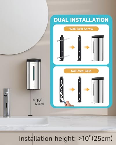 AIKE Automatic Wall Mount Liquid Soap Dispenser, Commercial Stainless Steel with 25oz Large Capacity Save Time Effort and Cost,Model AK1205 (Polished) - color: Polished Stainless Steel
