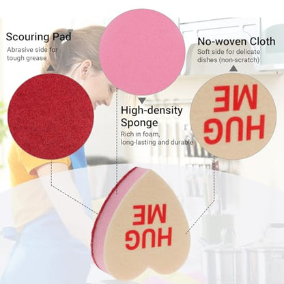 Heart Shaped Sponge with Words, Dual-Sided Kitchen Scrubber for Washing Dishes, Pots, Pans and General Household Cleaning, ‌Multicolour (6 Pack) - color: Colorful