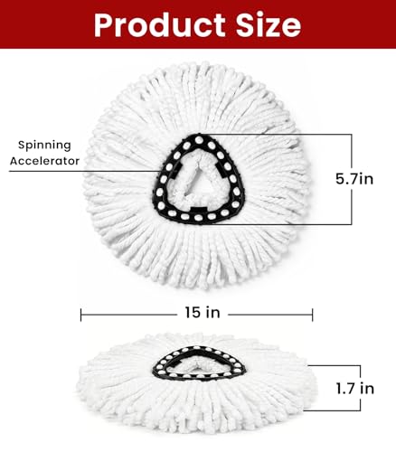 6 Pack Spin Mop Head Replacement for O-Ceda Easy Wring 1-Tank System, Microfiber Mop Refills, 360° Swivel, Deep Cleaning, Machine Washable & Easy to Replace (White) - size: 6-Pack