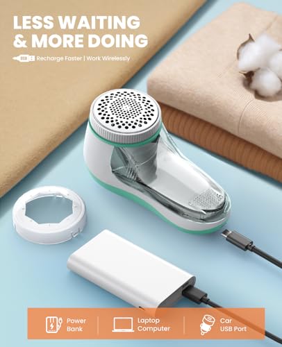 POPCHOSE Fabric Shaver, Lint Remover for Clothes, Electric Lint Shaver with 6-Leaf Blades, Sweater Shavers to Remove Pilling for Clothing, Couch, Furniture, Fuzz, Lint Ball, Bobbles, Spring Green - color: Spring Green