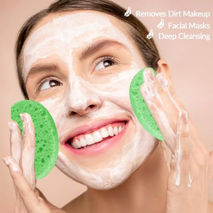 50-Count Facial Sponges Compressed Natural Cellulose Sponge Round Shape Face Sponge for Face Cleansing Exfoliating and Makeup Removal, Green - color: 50- Pack Green