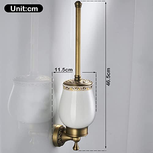 Leyden Antique Brass Toilet Brush Holder, Retro Toilet Brush Organizer with Ceramic Cup - color: Brass