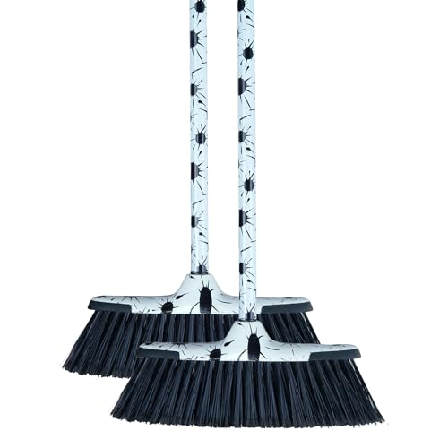 Superio Design Broom, Fancy Black and White Angle Broom, Cute Splash Design Kitchen Broom with Safety Bumper, 48" Indoor and Outdoor Sweeping Tool 2-Pack - color: Splash Design, size: 2-Pack