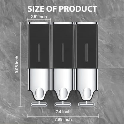 EHORIA 3-in-1 Quadrate Dispensers for The Shower,Shower soap Dispenser,Conditioner Dispenser, Shampoo Dispenser,No Drilled Wall Mounted Distributor,Hotel,Bathroom,Home - color: Triple, Black