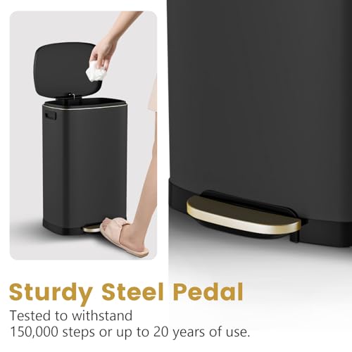 ELPHECO Kitchen Trash Can with Lid Soft Close, 13 Gallon / 50L Stainless Steel Pedal Garbage Can, Heavy-Duty Fingerprint Proof Step Wastebasket with 20 Bags, Removable Bucket, Home Office, Matte Black - color: Matte Black
