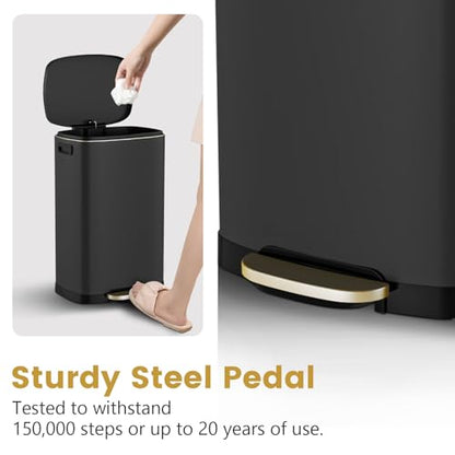 ELPHECO Kitchen Trash Can with Lid Soft Close, 13 Gallon / 50L Stainless Steel Pedal Garbage Can, Heavy-Duty Fingerprint Proof Step Wastebasket with 20 Bags, Removable Bucket, Home Office, Matte Black - color: Matte Black