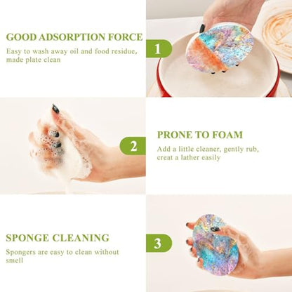 YETTASBIN Marble 3PCS Wood Pulp Scrub Sponges, Reusable Absorbent Household Cleaning Sponge Non-Scratch Kitchen Dish Sponges, Multi-Surface Safe Scrubber for Nonstick Pans, Pots