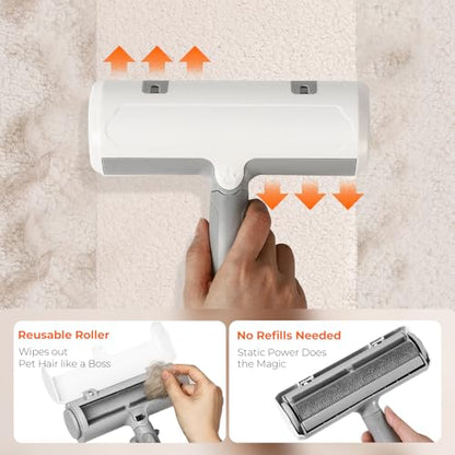 Reusable Pet Hair Remover Roller for Dog & Cat Hair – Lint Roller for Couch, Furniture, Carpet, Clothes & Car – Self-Cleaning Dog Hair Lint Roller and Cat Hair Remover for Home - color: Grey & White