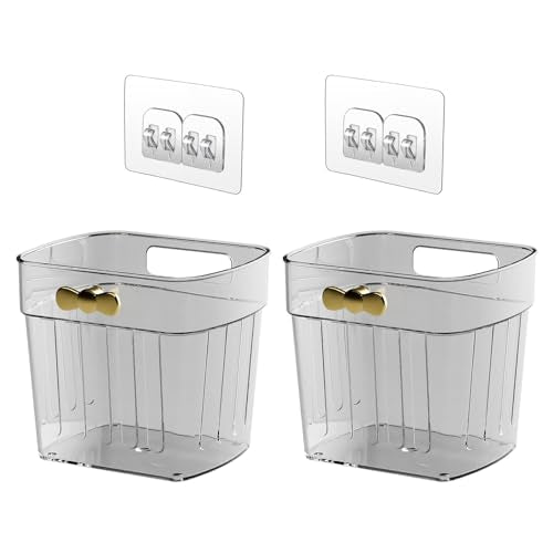 2 Pack Adhesive Cabinet Door Organizer, Compact Kitchen Under Sink Organizer, Clear Small Storage Container for Pantry Shelves, Wall Mounted Bathroom Shower Caddy Hanging Closet Organizer - color: Small, Clear, size: 2 Pack
