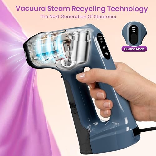 Vacuum Steamer for Clothes,1200W 2-in-1 Steamer & Iron, 3500Pa Suction Handheld Clothes Steamer, Garment Steamer & Wrinkle Remover for Shirts, Bedding, 30-Sec Heat-Up,4 Modes,Travel & Home (110-120V)