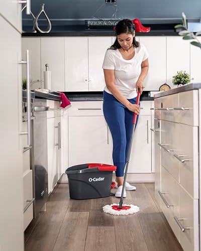 O-Cedar EasyWring Microfiber Spin Mop & Bucket Floor Cleaning System + 2 Extra Refills, Red/Gray - style: Spin Mop & Bucket with 2 Extra Refills