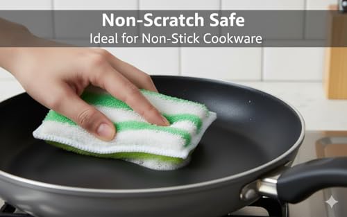 Scrub Sponges for Dishes, Non-Scratch Scrubbing Sponges for Kitchen - Dual-Sided Scouring Pads for Heavy Duty Cleaning - Sustainable Cellulose & Durable Fiber (6Pack)