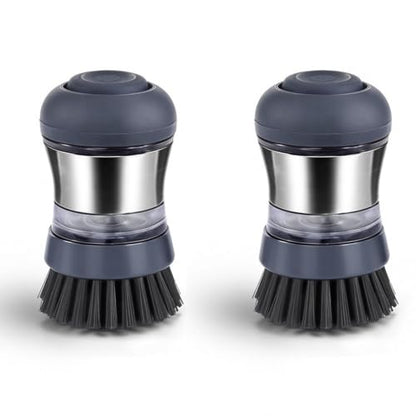 Steel Soap Dispensing Palm Brush - Pack of 2 - Kitchen Dish Scrub Brush