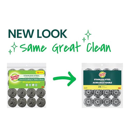 Scotch-Brite Stainless Steel Scrubbers, Ideal for Uncoated Cookware, 16 Scrubbers