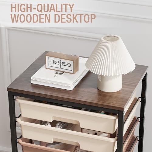 TOOLF Rolling Carts with Wheels, 8-Drawer Utility Cart, Wooden Tabletop Storage Cart for Office, Arts & Crafts, Classroom, Bedroom, Brown - color: Brown