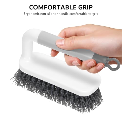 SetSail Scrub Brush, Small Cleaning Brushes with Handle, Comfort Grip Shower Scrubber for Cleaning Bathroom, Tub, Kitchen, Sink, Floor, Carpet, 2 Pack (Grey) - color: Gray