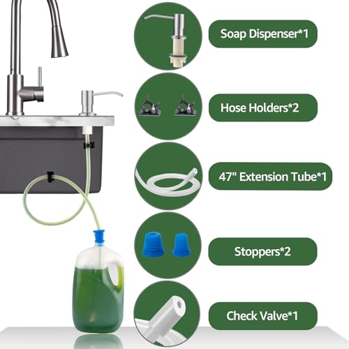 Dish Soap Dispenser for Kitchen Sink, Built in Sink Soap Dispenser Brushed Nickel, Countertop Soap Dispenser Stainless Steel Pump with 47" Extension Tube kit, No Need to Fill Little Bottle Again - color: Brushed Nickel
