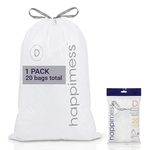 happimess 8 Gallon (30L) Drawstring Trash Bags, Slim, Unscented, White, Heavy Duty LDPE Liners for Kitchen and Household, Custom Fit 20 Count (1 Packs of 20 Liners) HPM3000D-W-1SET - size: 20 Count (Pack of 1)