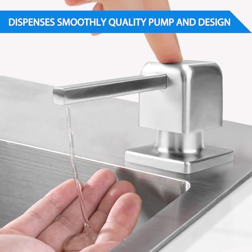 Built in Dish Soap Dispenser for Kitchen Sink, Lotion Dispenser Refill from The Top with Stainless Steel Pump Head 17 OZ Bottle Built in Countertop Under Sink, Brushed Nickel - color: Brushed Nickel-1