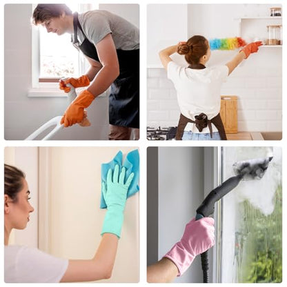 Rubber Cleaning Dishwashing Kitchen-Gloves - 3 Pairs Colorful Dish Gloves,Reusable Rubber Gloves for Dishwashing - color: Medium(pink+orange+mint Green)