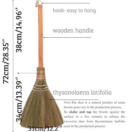 Handmade Whisk Sweeping Orange Broom - Vietnamese Straw Soft Broom - Brooms Decorative 12.2" Width, 28.35" Length - style: Orange