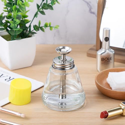 Noverlife 6Oz / 180ml Clear Acetone Pump Dispenser with Cap, Cone Glass Rubbing Alcohol Dispenser Push Down Nail Polish Remover Pump for Makeup Remover, Leak-Proof Press Glass Bottle for Makeup - color: A - 1pcs - Clear Cone Shaped