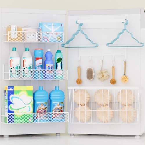 6 Pack Magnetic Shelves for Washing Machine, Magnetic Spice Rack Organizer for Refrigerator, Magnetic Shelf with Hanger Organizer, Metal Magnetic Basket, Laundry Organization and Storage, White - color: White, size: Large 6-Pack (11.3"-13.8")