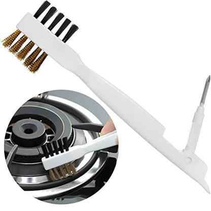 Kitchen Cleaning Scrub Brush - Deep Gas Stove Brass Wire Brushes with Stiff Bristles & Cooktop Scraper, Scrubber for Range Hood Grease Grime, Rust Cleaner for Pot Pan, Household Cleaning Tools - color: White