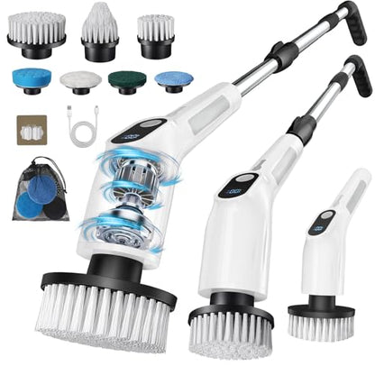 Benlari Electric Spin Scrubber- 2025 Upgraded Dual Switch Power Shower Scrubber for Tile Tub Glass Wall Floor Car - Cordless Cleaning Brush for Bathroom Kitchen Bedroom Toilet (White)
