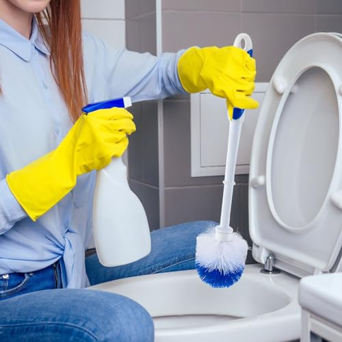 Tioncy 6 Pack Toilet Brush with Holder, 14.96 Inch Toilet Bowl Brush Set, Stiff Bristles Scrubber for Deep Cleaning, Base Caddy, Bathroom Cleaning Supplies (Blue,White) - color: White and Blue