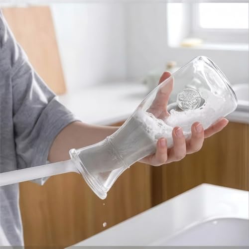 Long Handle Sponge Bottle Brush, 12” Long Wand, 2-Pack, Foam Sponge on a Stick for Cleaning Cups, Glassware, Water Bottles, Tumblers, Mugs, Carafe, Dishes, Baby Bottles, Decanter