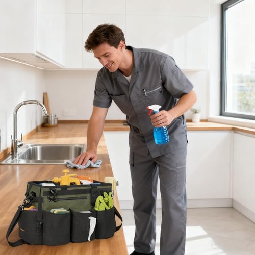 IBVIVIC Wearable Cleaning Caddy Bag for Cleaning Supplies,Large Capacity Cleaning Organizer Green - color: Green