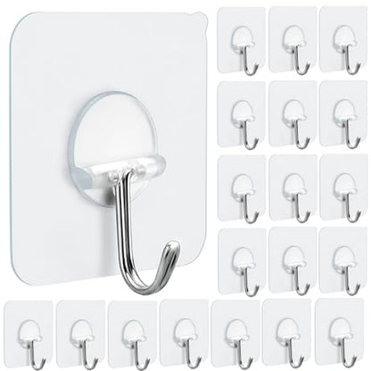 FOTYRIG Clear Adhesive Hooks 180° Rotatable Transparent Sticky Hooks, Heavy Duty 15lbs Waterproof No Drill Wall Hooks for Bathroom Kitchen Hanging Towels Keys-20 Packs - color: 20 Wall Hooks