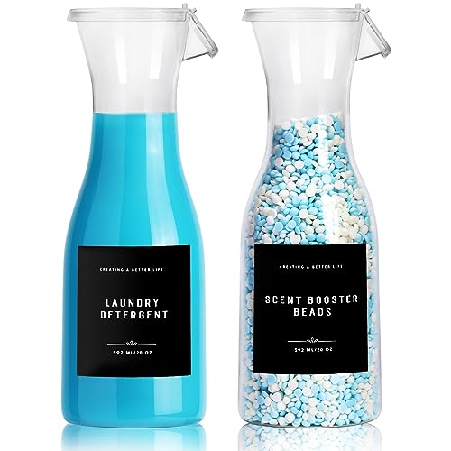 Laundry Detergent Dispenser Bottle 20oz with Waterproof Label for Laundry Detergent Soap Fabric Softener Bleach Scent Booster Beads, Sturdy PET Bottle for Laundry Room Decor 2 Pack black - color: 2 Pack 20oz-Black