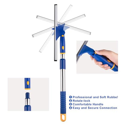 BITOPE 14 inch Shower Squeegee for Glass Door with 2pcs Rubber Refills Extension Handle Window Car Windshield Cleaner Tool for Cleaning Shower Door Mirrors Tile Walls Bathroom RVs