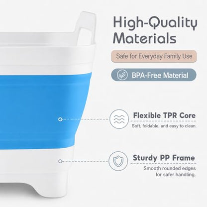 2.4 Gal(9L) Collapsible Dish Basin with Drain Plug, Space Saving Outdoor Multiuse Foldable Sink Tub, Dishpan, Kitchen Storage Tray for Camping, Vegetable Washing, RV (Blue) - color: Blue