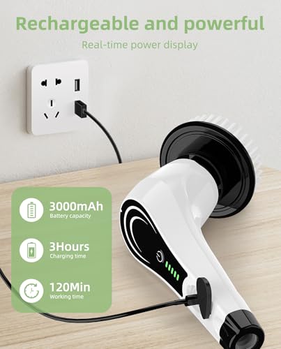 Electric Spin Scrubber Cordless 8-in-1 Power Scrubber with LED Display & Dual Speed, IPX7 Waterproof Bathroom Scrubber, Lightweight Cleaning Brush for Tile Grout Tub Shower Glass, White-hx1... - size: 8heads