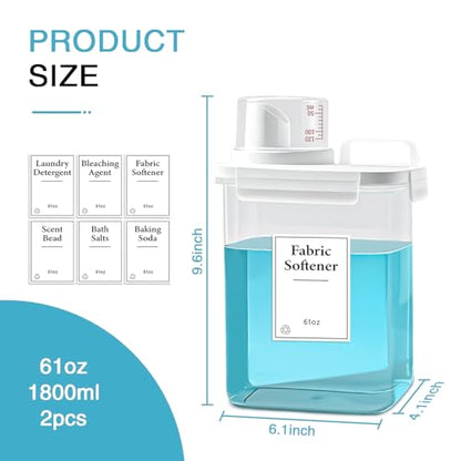3 Pack Laundry Detergent Dispenser, 61oz Laundry Soap Dispenser, Refluxable Laundry Detergent Container, Plastic Liquid Laundry Detergent Dispenser for Laundry Room Organization with 6 Labels - size: 61 Fl Oz (Pack of 3)