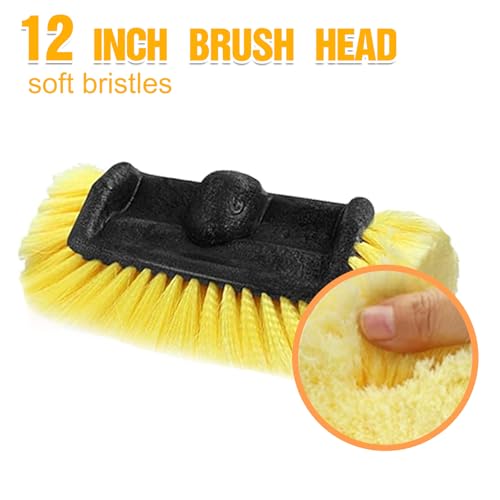 LAANPOLE 12FT Car Wash Brush with Long Handle, Car Cleaning Brush with 12 Inch Soft Bristle and Soap Dispenser, Solar Panels Cleaner with Telescoping Pole for RV, Truck, Boat, House Siding, Yellow - color: Yellow