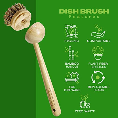 JuneLily Long Coconut Dish Brush Plant-Based Vegan for Kitchen Bathroom Cleaning Produce Washing Dishes (Long Dish Brush) - color: Long Dish Brush