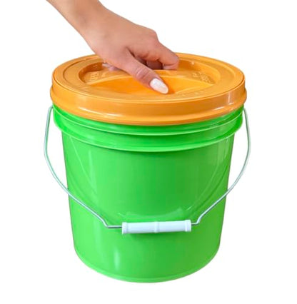 House Naturals 2 Gallon Food Grade - BPA Free Made in USA Buckets Lime Color pails with Screw On Gasket Lids (1, Lime - Orange lids) - color: Lime - Orange Lids