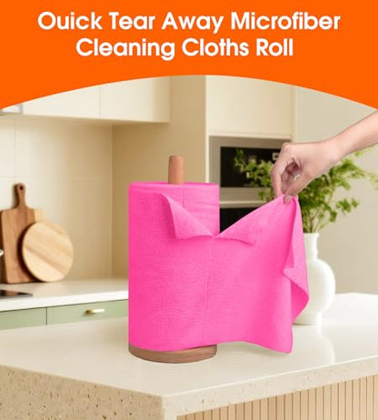 Microfiber Cleaning Cloth Roll - 100 Pack Tear Away Microfiber Paper Towels, Reusable, Washable, Scratch-Free, Kitchen Towels for Car, Home, Kitchen, Glass, Dishes (Hot Pink) - color: Hotpink