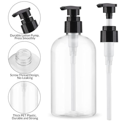 Empty Pump Bottles Dispenser 2 Pack 300ml/10.15oz. Clear Plastic Pump Bottle Dispenser for Essential Oil Soap Lotion Shampoo
