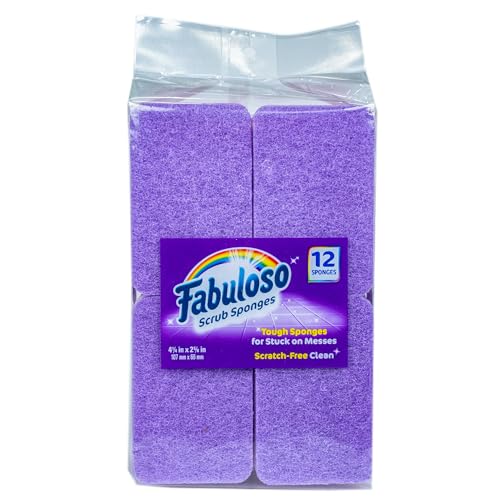 Fabuloso Scratch-Free Kitchen Dish Sponges, Purple Cellulose Scrubber Sponge with Scouring Pad for Dishes, Pots, Pans, Counters and Sinks, Tough on Messes, 4.25 x 2.75 x 1.25 in, 12 Count - color: Purple, size: 12 Count (Pack of 1)