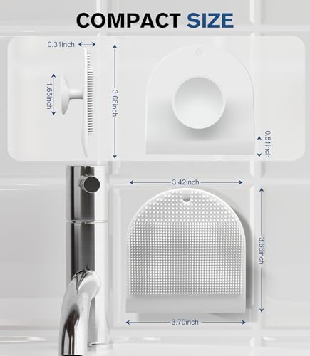 2 Pack Silicone Sink Cleaning Brush with Squeegee, Flexible Non-Scratch Dish Scrubber for Kitchen and Bathroom Sink, Countertop & Dishwashing, Suction Cup Hanging Design (White) - color: White