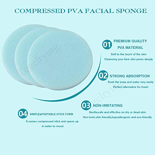 Facial Sponge Compressed,60 Pcs PVA Professional Makeup Removal Wash Round Face Sponges Spa Pads Exfoliating Cleansing for Women,Blue - color: Blue