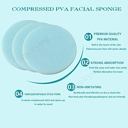 Facial Sponge Compressed,60 Pcs PVA Professional Makeup Removal Wash Round Face Sponges Spa Pads Exfoliating Cleansing for Women,Blue - color: Blue