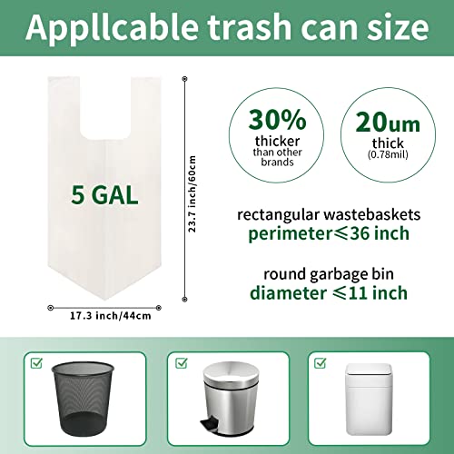 Biodegradable Handle Trash Bags 4-5 Gallon, 100% Compostable Garbage Bags Wastebasket Liners Bags for kitchen bathroom office garden,US BPI ASTM D6400 and Europe OK Compost Home Certified