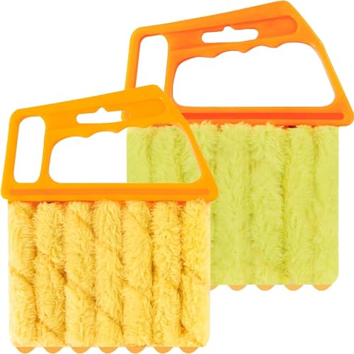 2 Pcs Blind Cleaner - Washable Window Blind Cleaner Duster Tool, Hand-Held Blind Duster for Wood Dlinds Mini Duster Brush Blind Dust Cleaner Venetian Shades Brush Window - color: Orange、yellow