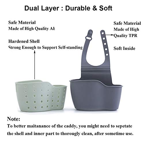 EC ELEGANTCHARM Kitchen Sink Caddy Sponge Holder Silicone Plastic Soap Holder Hanging Ajustable Strap Faucet Caddy with Drain Holes for Drying - color: White-1 Pack